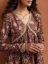 trueBrowns Brown Print Sharara Set