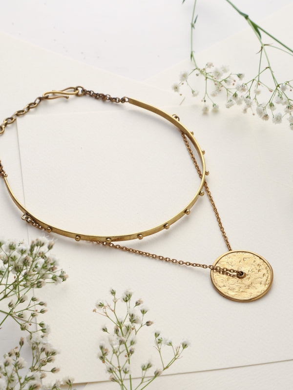 trueBrowns Brass Circular Layered Necklace