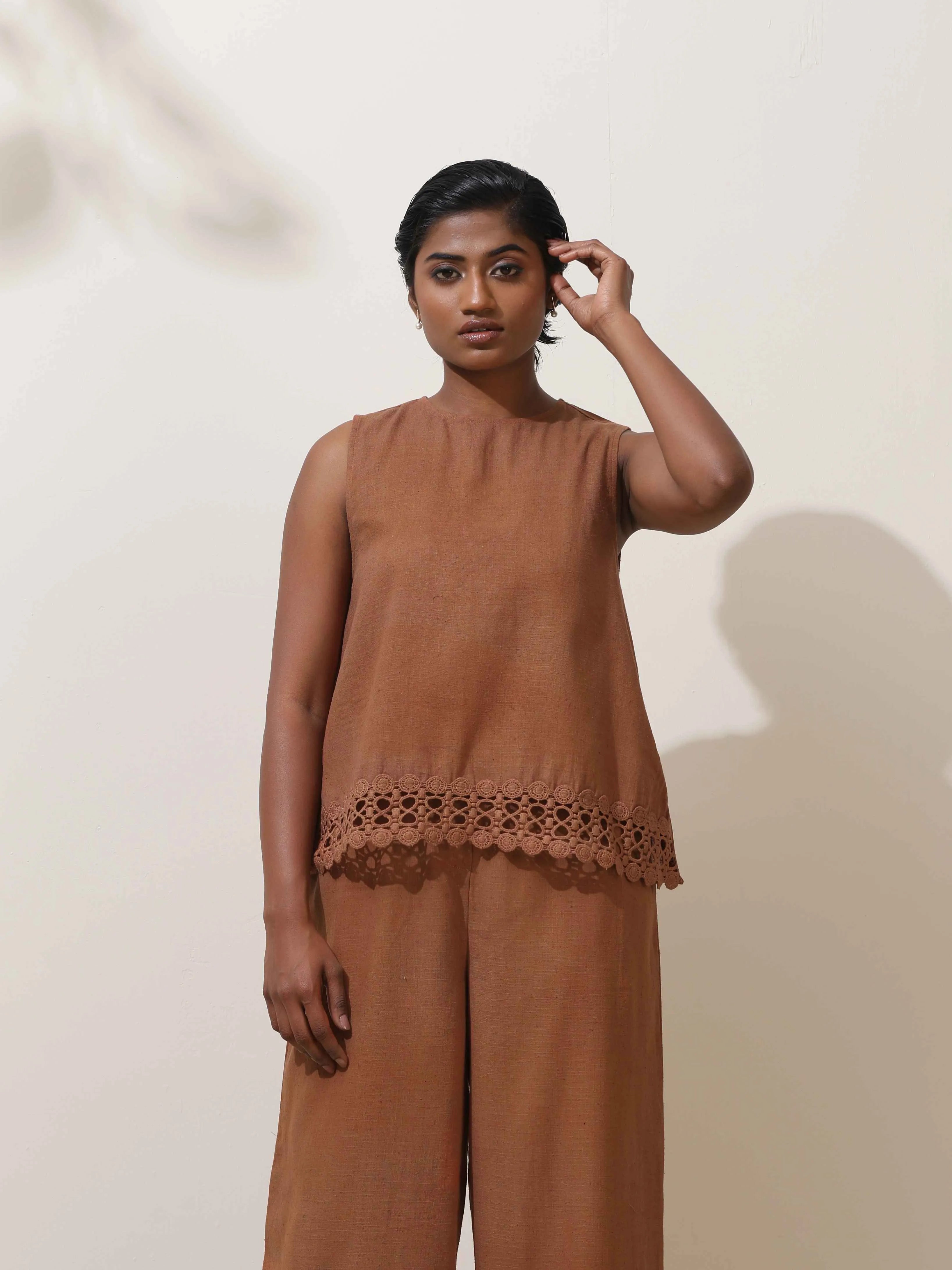 trueBrowns Oudh Brown Embroidered Natural Cotton Co-ord Set