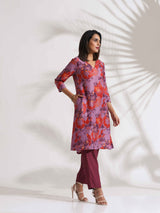 trueBrowns Purple Print Kurta Co-ord Set