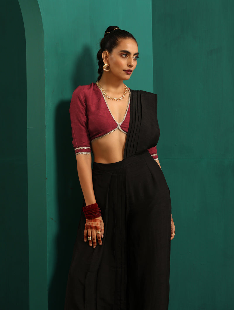 trueBrowns Black Silk Palazzo Stitched Saree