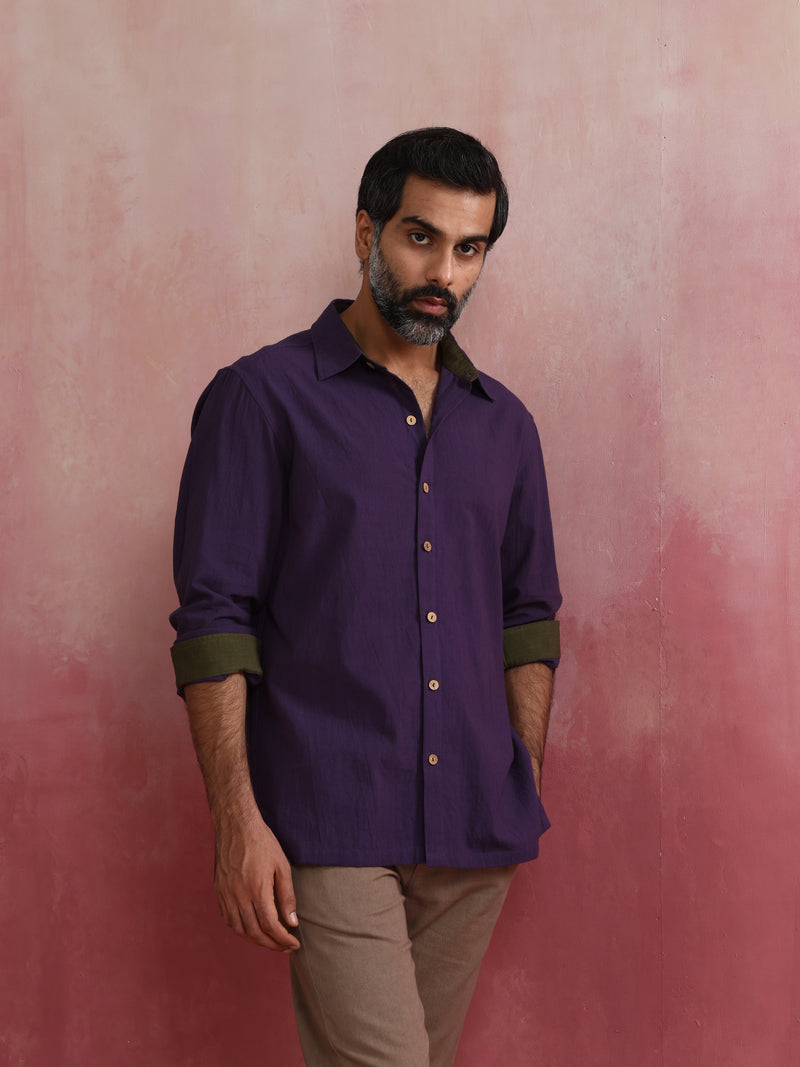 trueBrowns Men's Purple Cotton Shirt