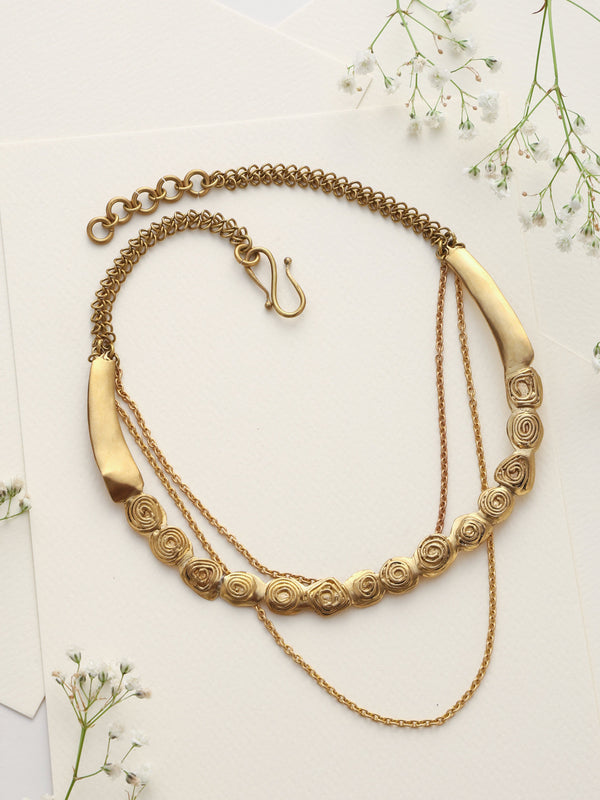 trueBrowns Brass Rose Layered Necklace