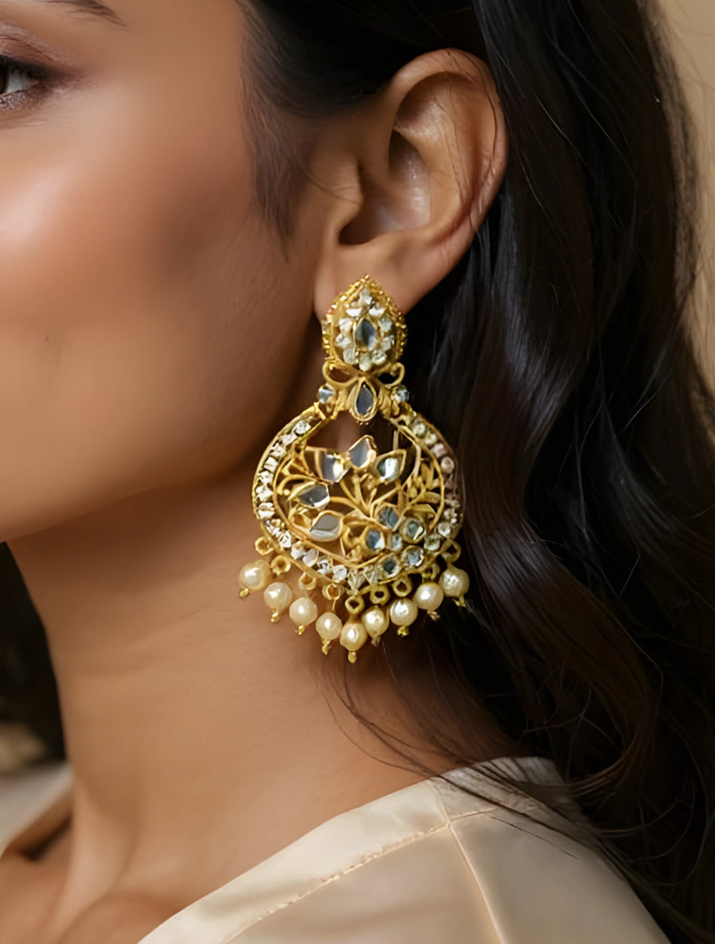 trueBrowns Mirror And Pearl Chandbali Earrings