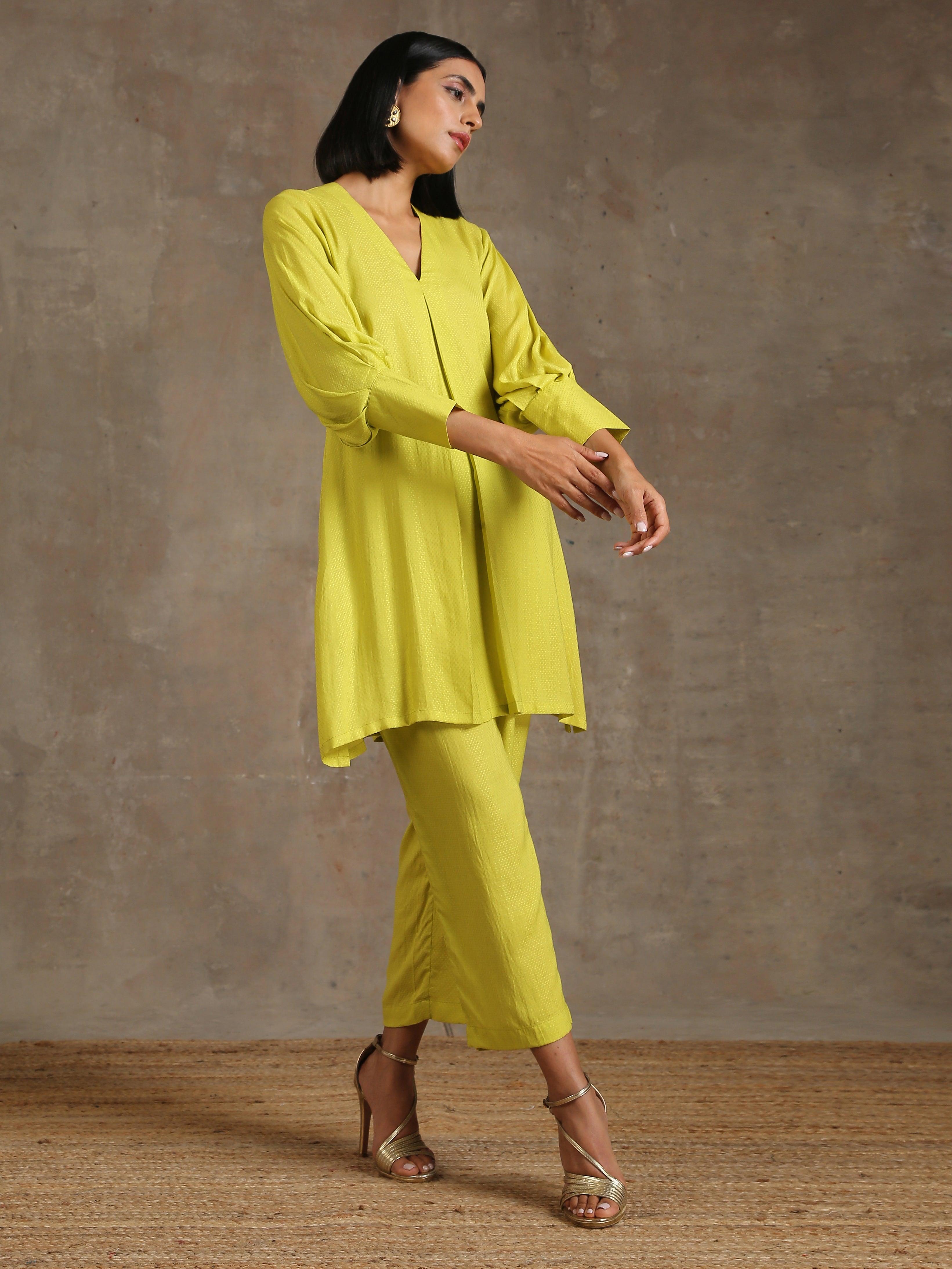 The Penelope - Lime Green Solid Textured Co-Ord Set - trueBrowns