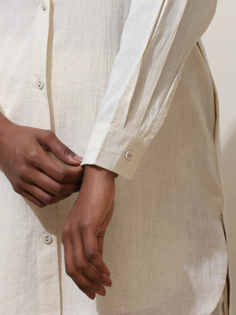 trueBrowns Off-White Cotton Linen Kurta Co-Ord Set