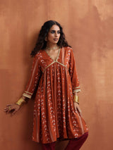 trueBrowns Orange Print Anarkali Kurta Co-ord Set