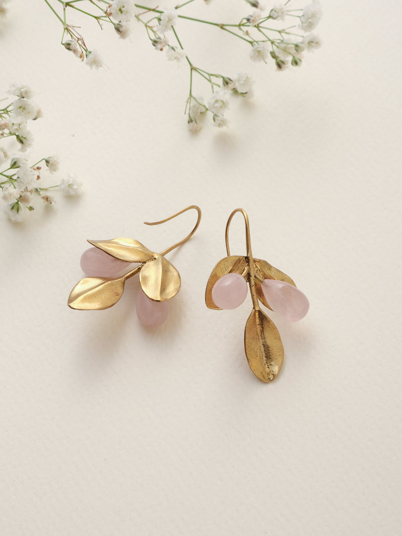 trueBrowns Brass Crystal Leaf Earrings