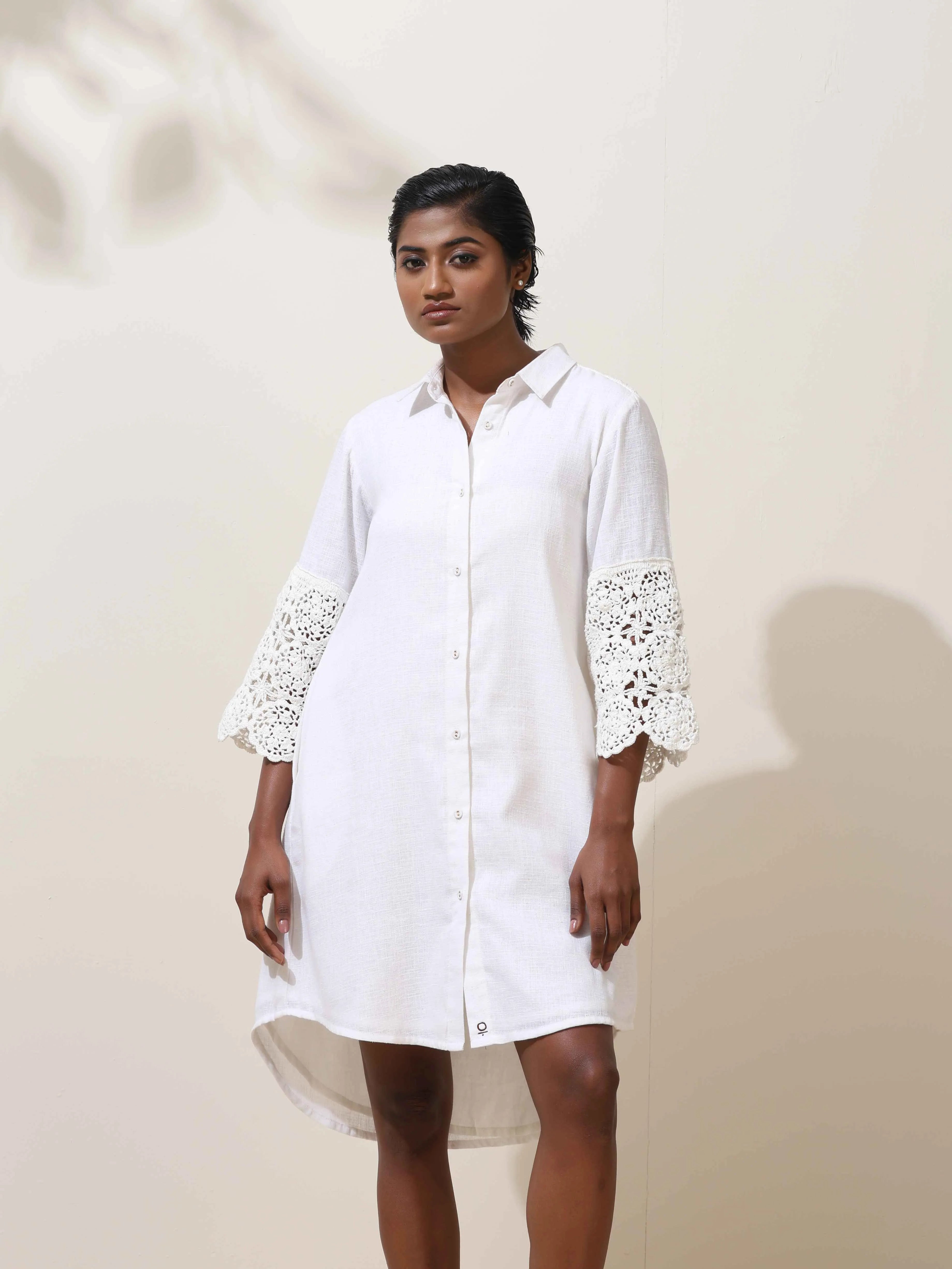 trueBrowns Neroli White Crochet Natural Cotton Short Dress