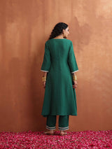 trueBrowns Green Cotton A-line Kurta Set