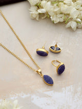 trueBrowns Gold Tone Blue Stone Pendant Set