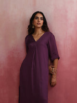 trueBrowns Purple Modal Pleated Kurta Set