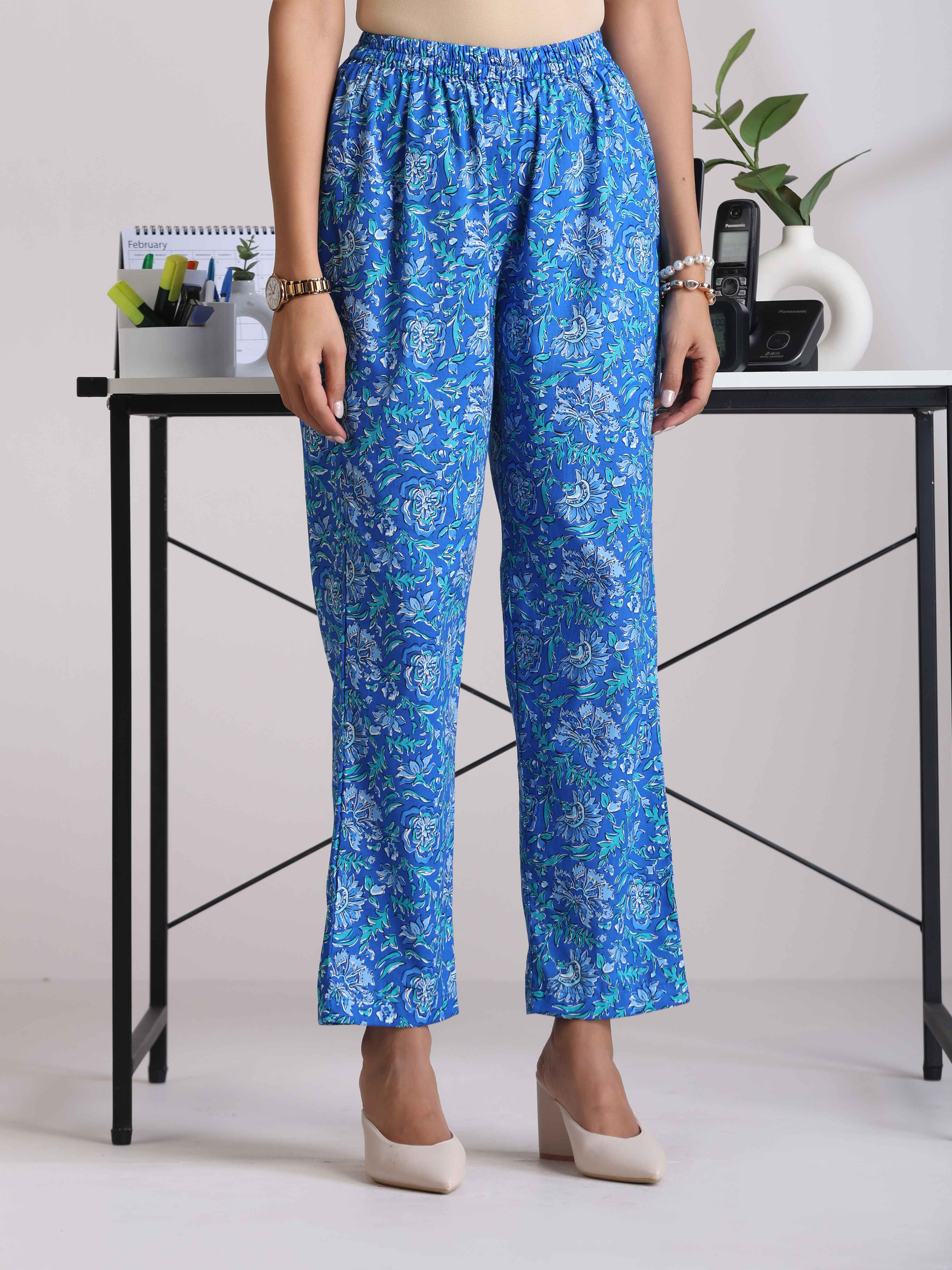 trueBrowns Blue Print Straight Kurta Set