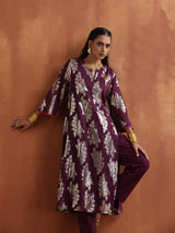 trueBrowns Purple Metallic Straight Kurta Set