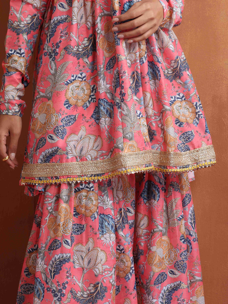 trueBrowns Orange Print Sharara Set