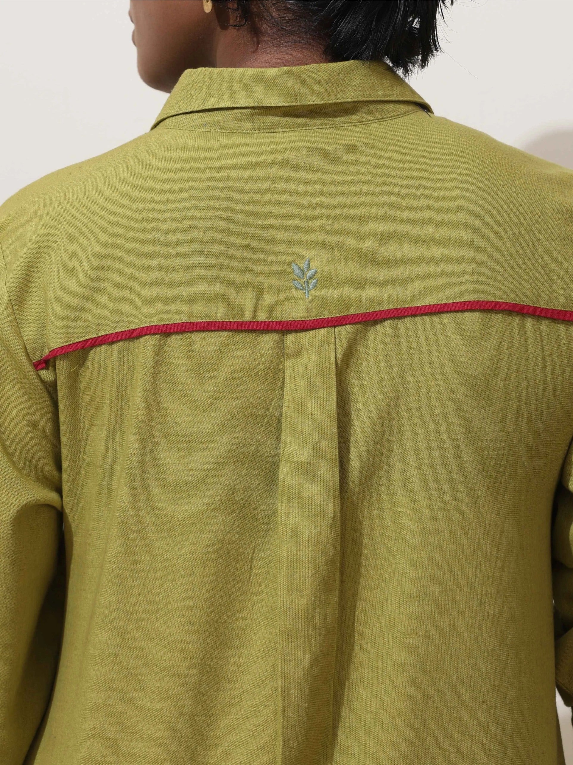 trueBrowns Pear Green Cotton Linen Dress