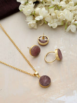 trueBrowns Gold Tone Pink Stone Pendant Set