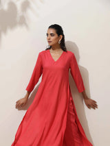 trueBrowns Coral Viscose Solid Kurta Pant Set