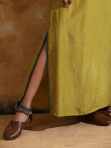 trueBrowns Lime Muslin Silk Straight Maxi Dress
