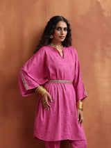 trueBrowns Pink Print Kaftan Kurta Co-ord Set