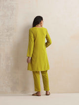 trueBrowns Lime Velvet Kurta Co-ord Set