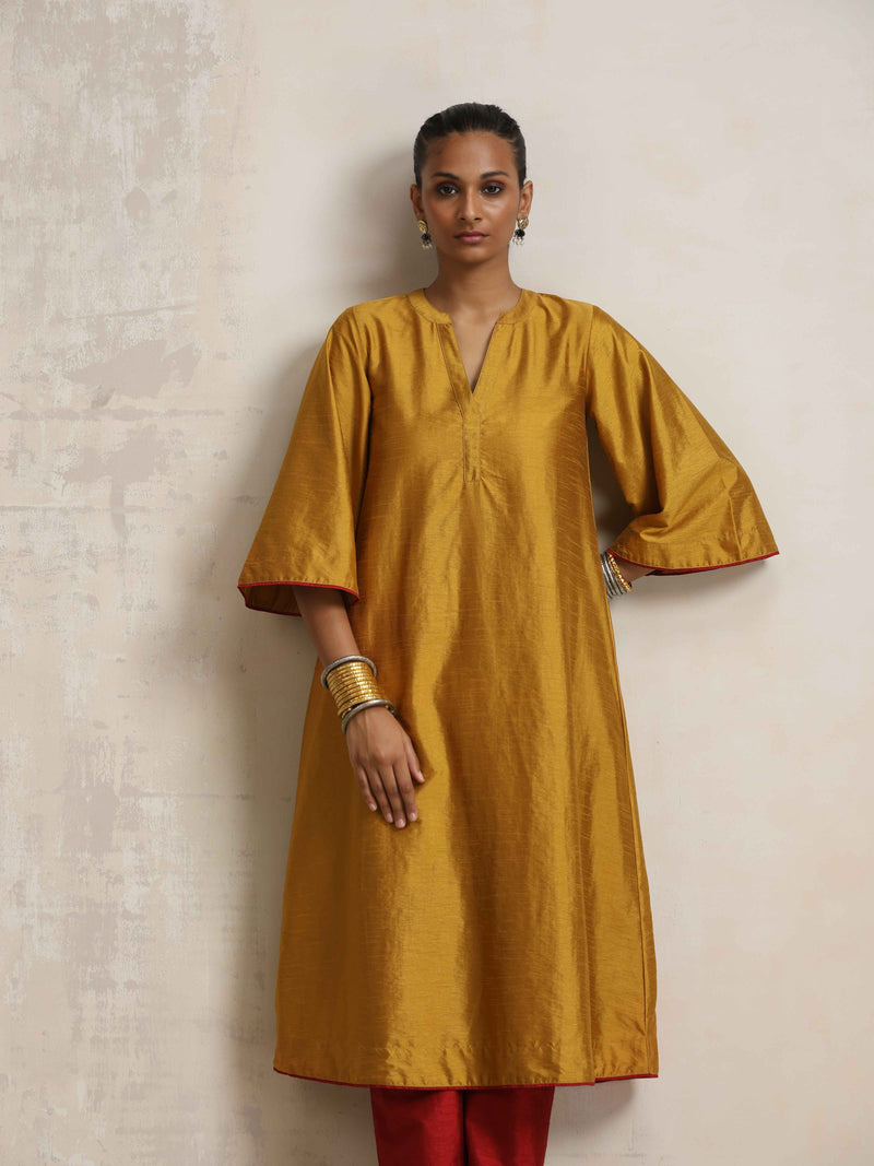 trueBrowns Gold Silk Kurta Set