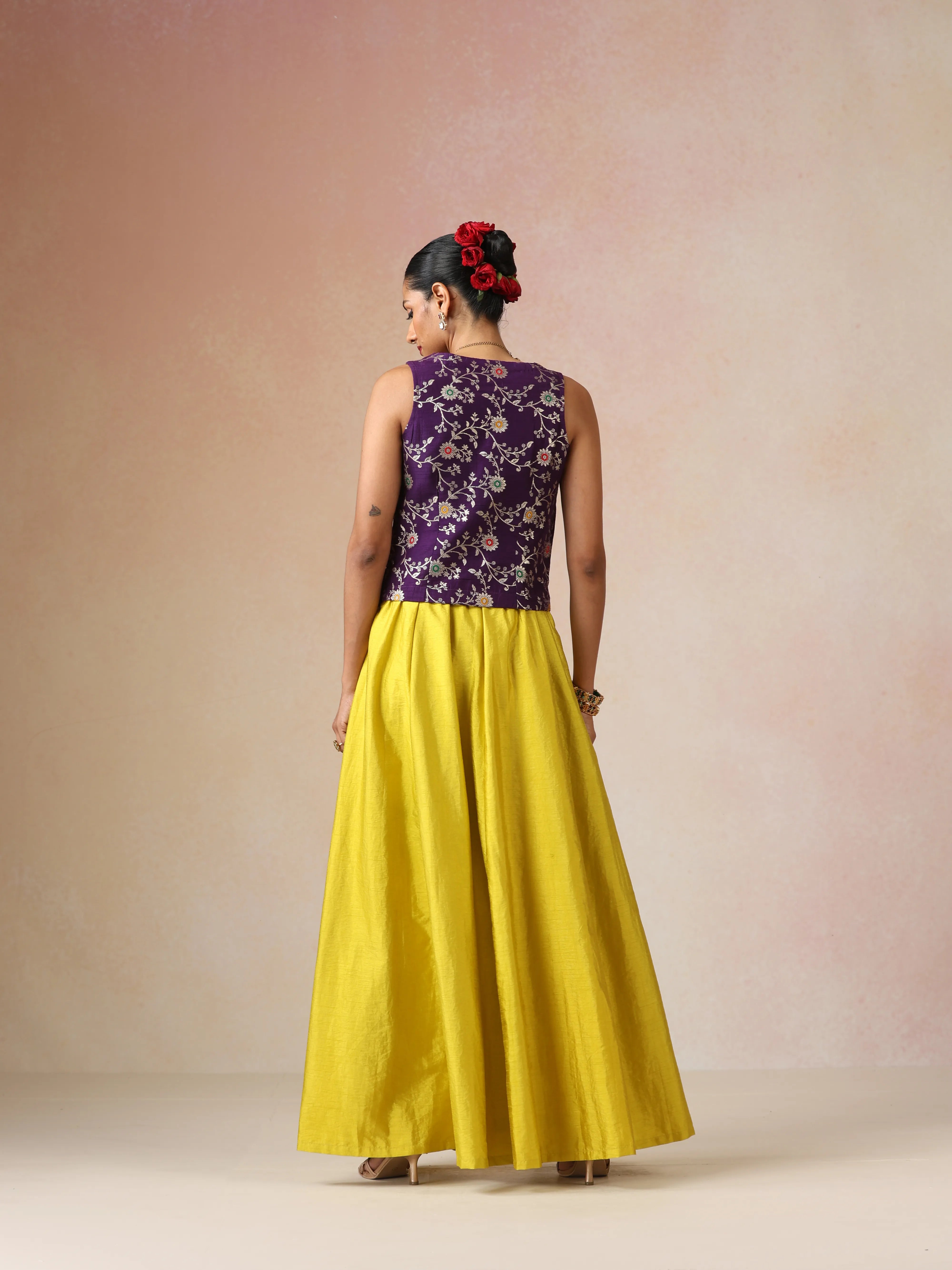 trueBrowns Purple Brocade Jacket Skirt Co-ord Set