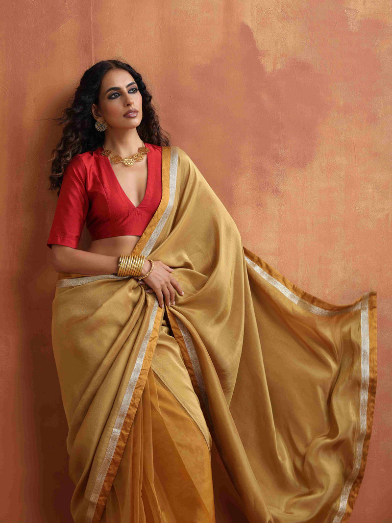 trueBrowns Gold Tissue Ready To Wear Saree