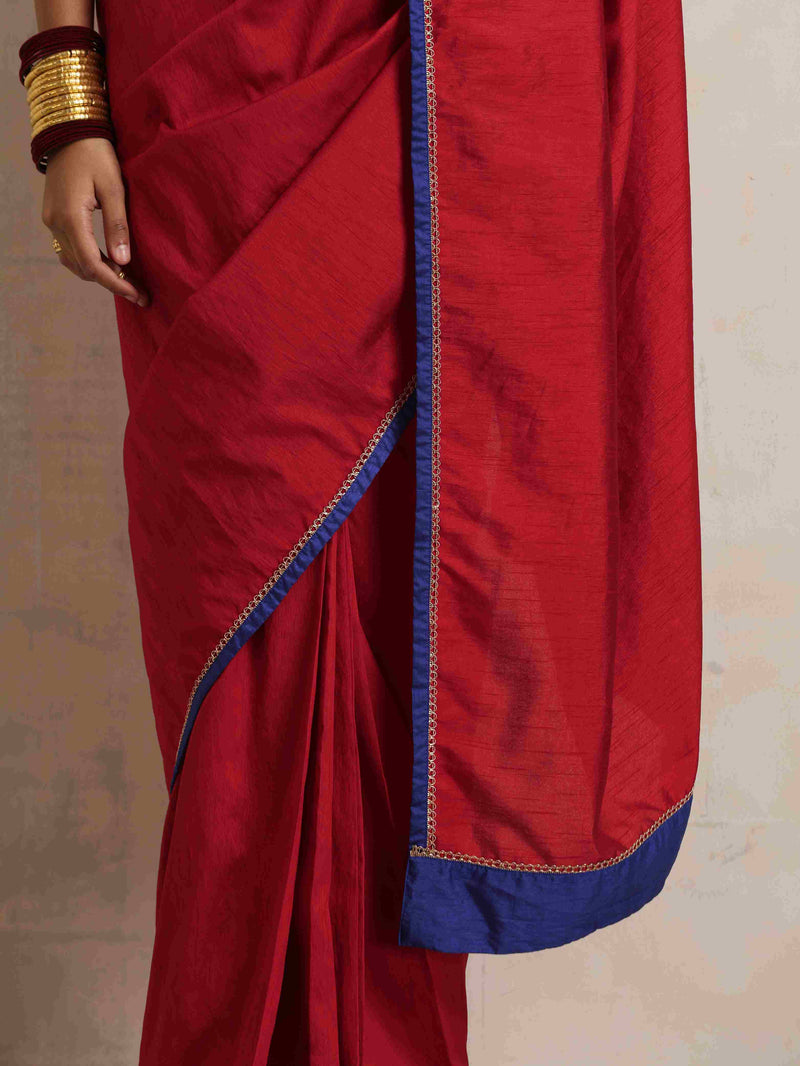 trueBrowns Red Silk Ready To Wear Saree