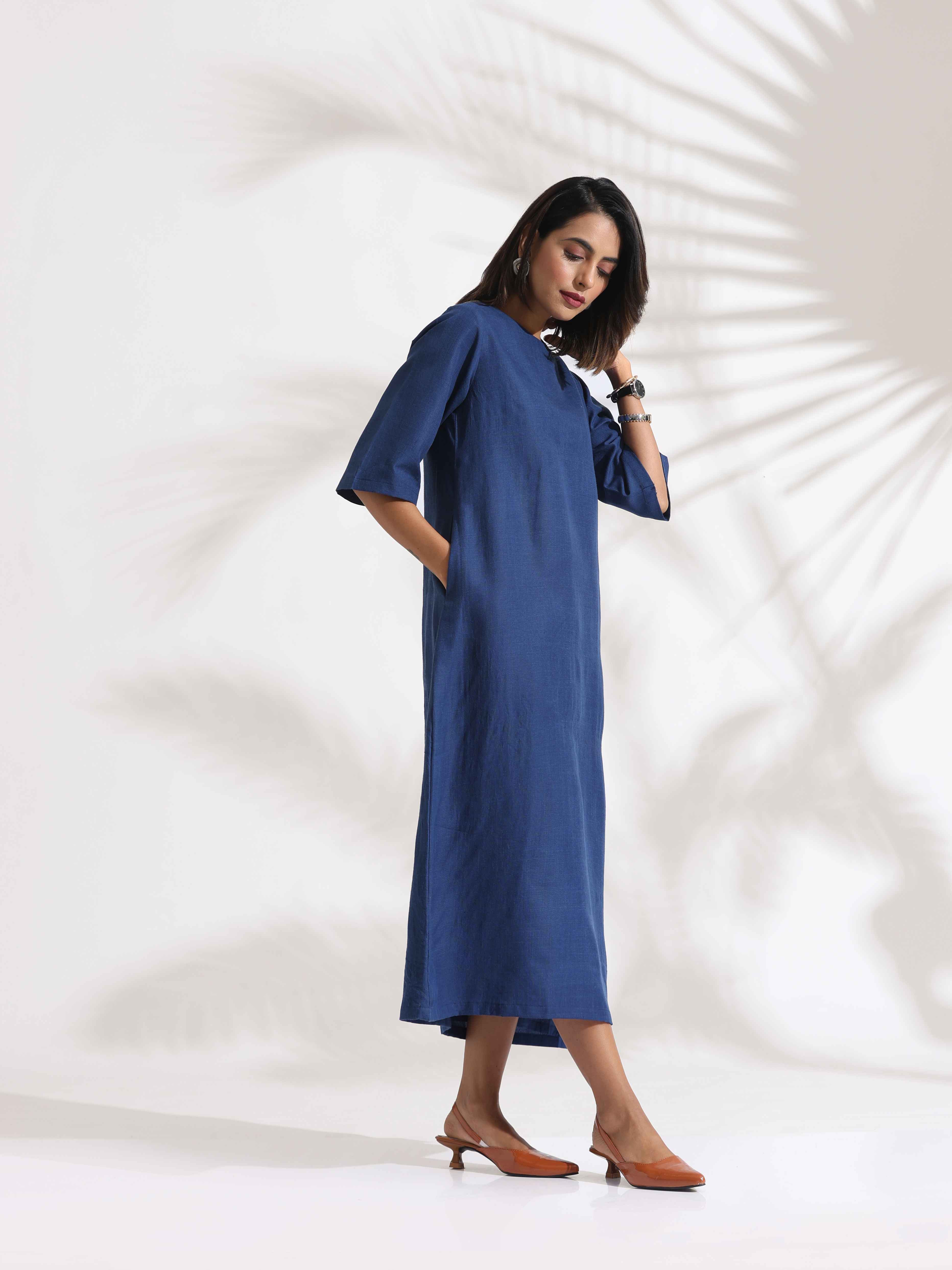 trueBrowns Blue Slub Dress