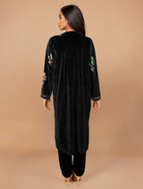 trueBrowns Black Velvet Embroidered Kurta Set