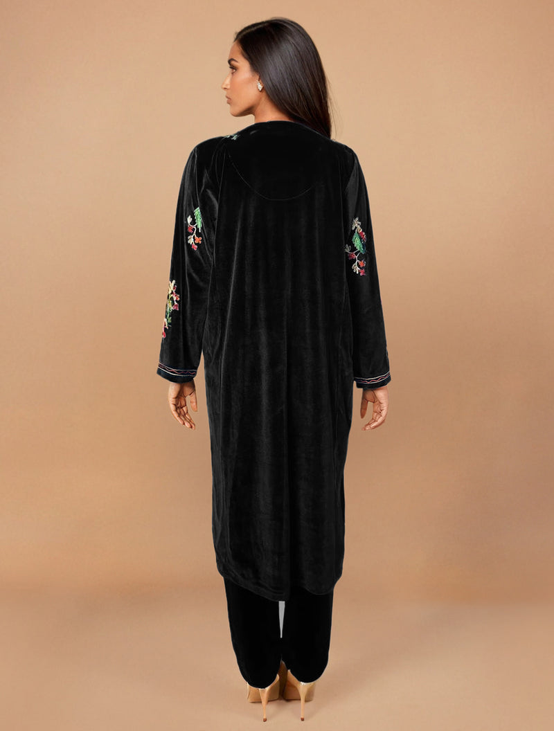 trueBrowns Black Velvet Embroidered Kurta Set