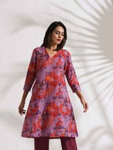 trueBrowns Purple Print Kurta Co-ord Set