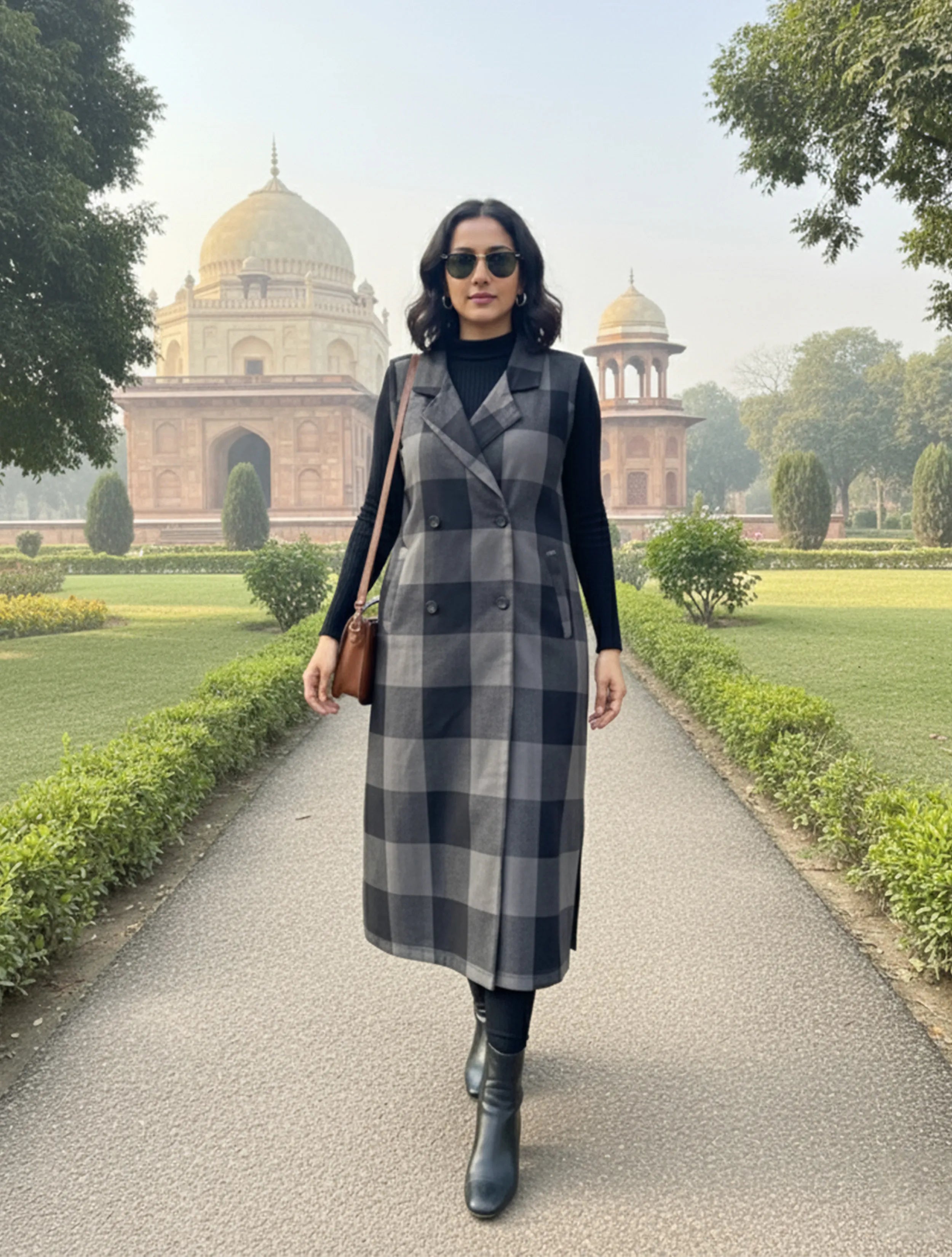 trueBrowns Black Grey Check Winter Blazer Dress