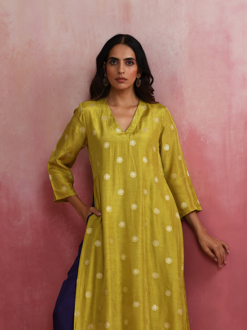 trueBrowns Lime Viscose Silk Kurta Set