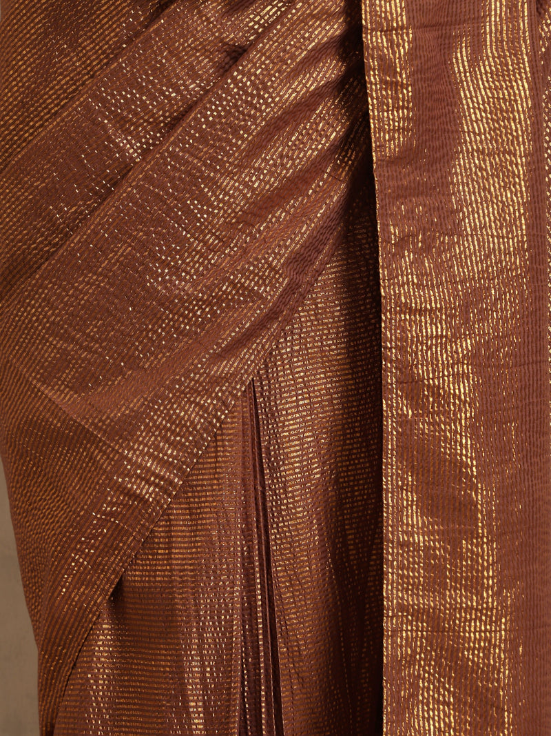 trueBrowns Brown Gold Lurex Ready To Wear Saree