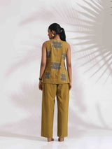 trueBrowns Green Cotton Print Top & Flared Pants Co-ord Set