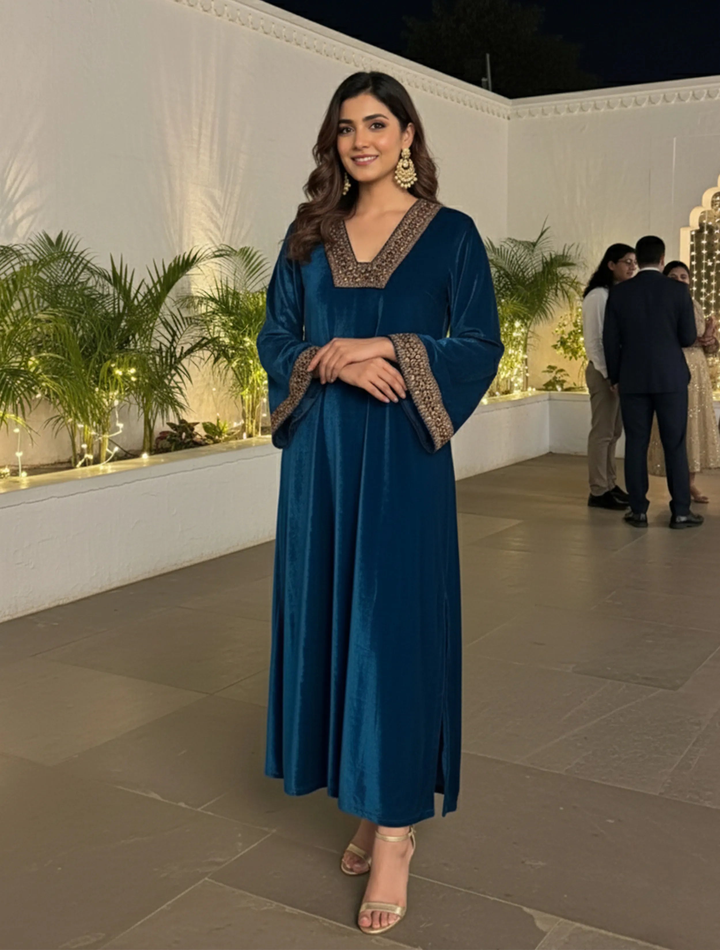 trueBrowns Blue Velvet Straight Maxi Dress