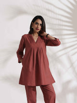 trueBrowns Pink Slub Pleated Co-ord Set