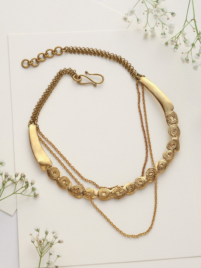 trueBrowns Brass Rose Layered Necklace