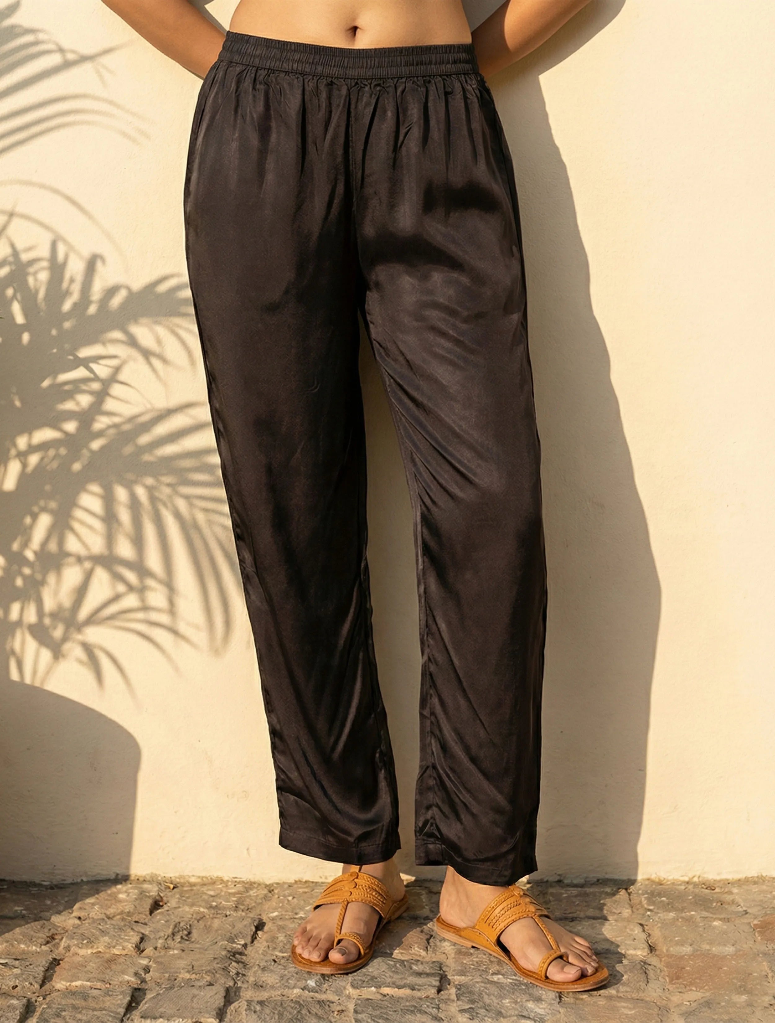 trueBrowns Black Stripe Print Embroidered Kurta Pant Dupatta Set