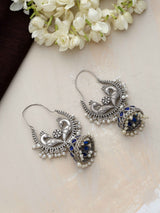 trueBrowns Silver Tone Peacock Jhumka Earrings