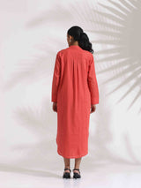 trueBrowns Orange Cotton Embroidered Flared Dress