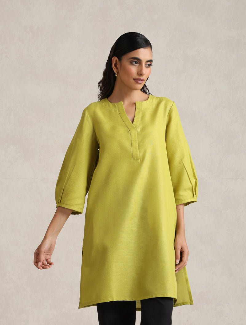 trueBrowns Green Cotton Blend Short Kurta