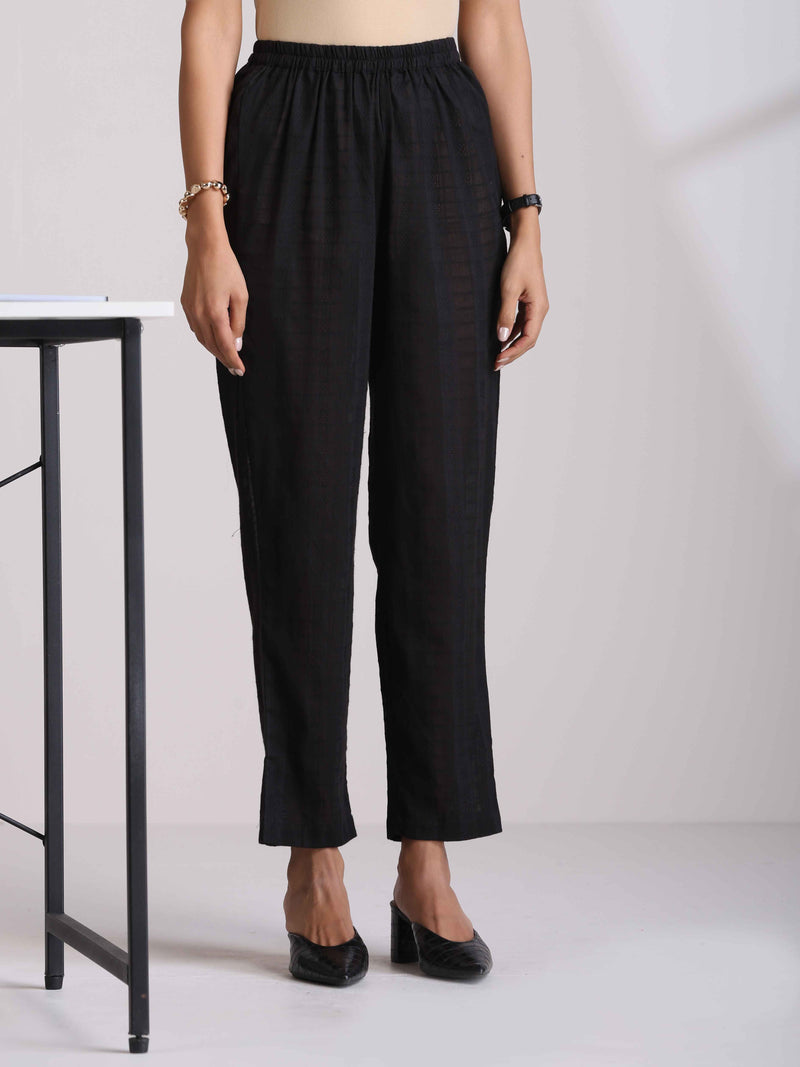 trueBrowns Black Cotton Dobby Kurta Co-ord set