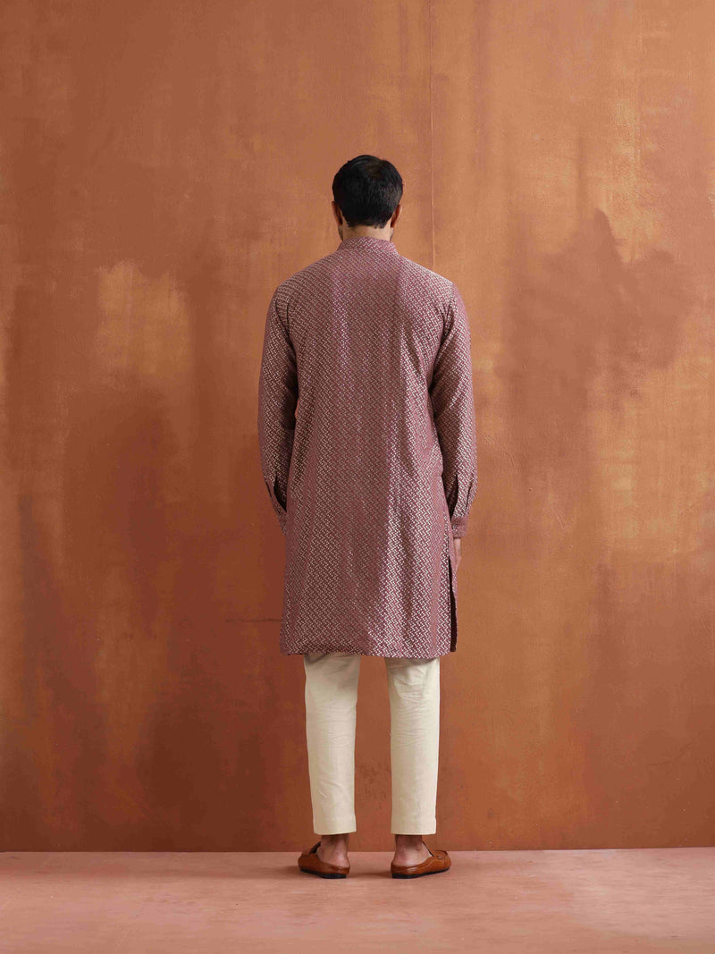 trueBrowns Men's Purple Cotton Dobby Kurta