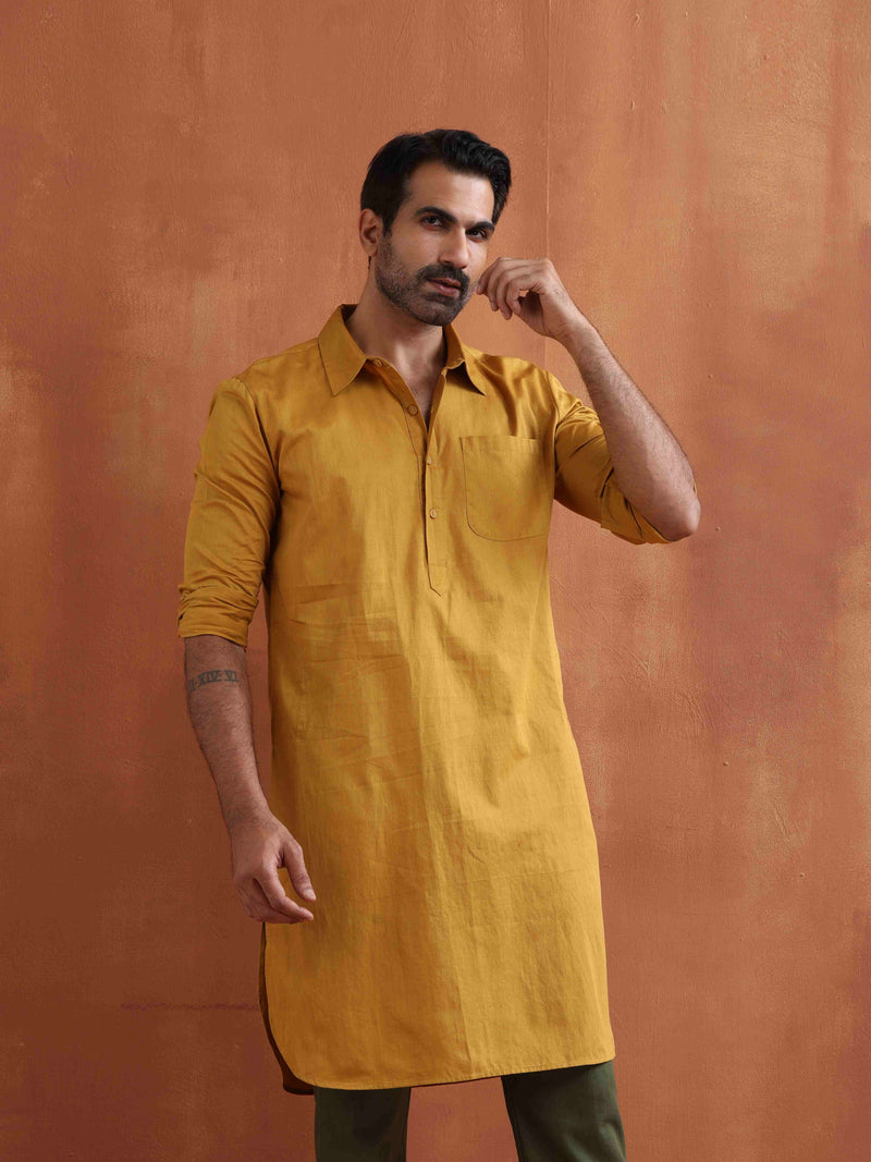 trueBrowns Men's Mustard Cotton Kurta