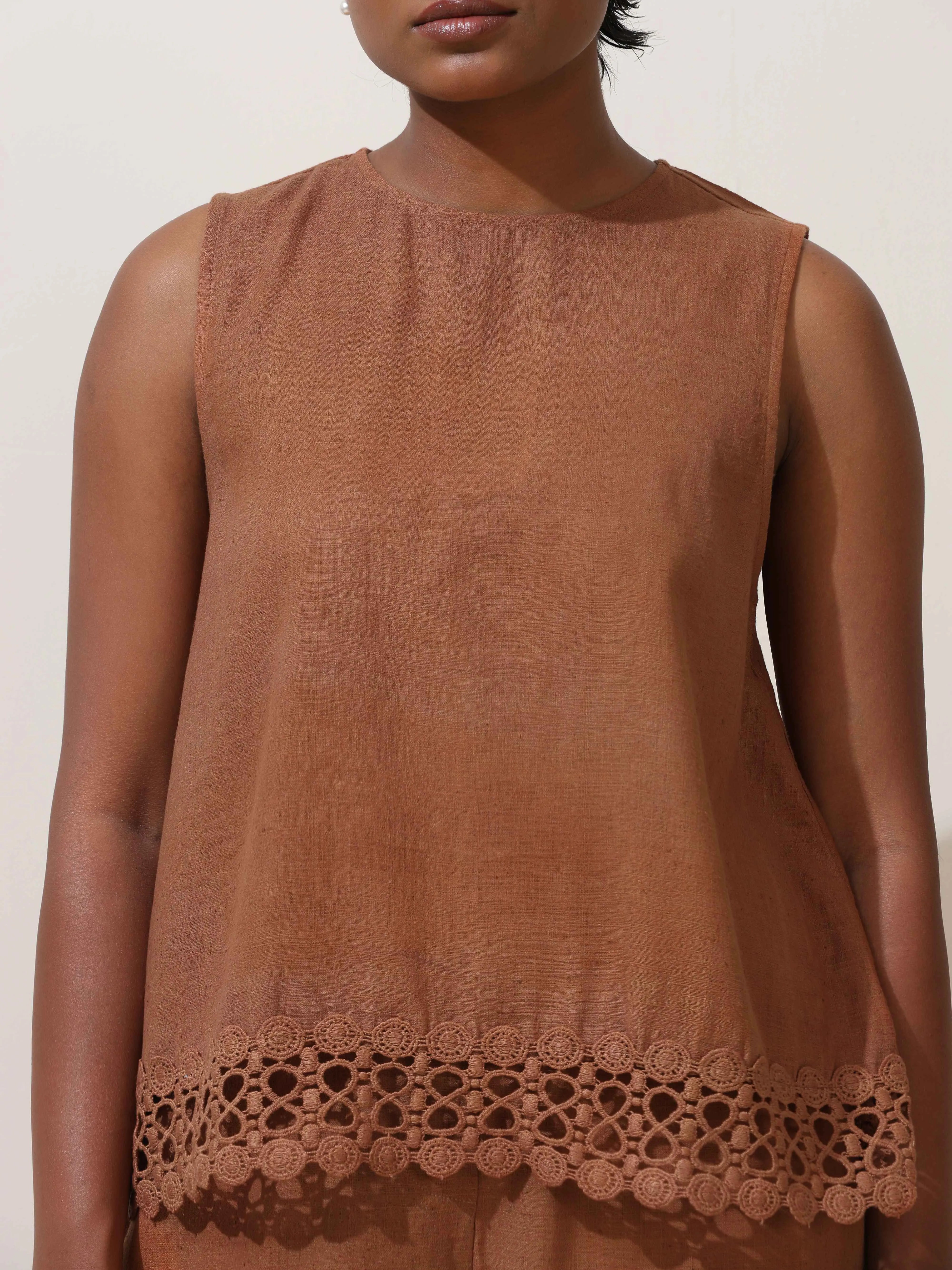 trueBrowns Oudh Brown Embroidered Natural Cotton Co-ord Set