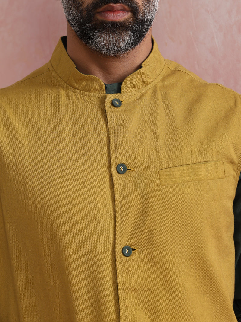 trueBrowns Men's Mustard Reversible  Nehru Jacket