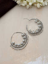 trueBrowns Silver Tone Pearl Hoop Earrings